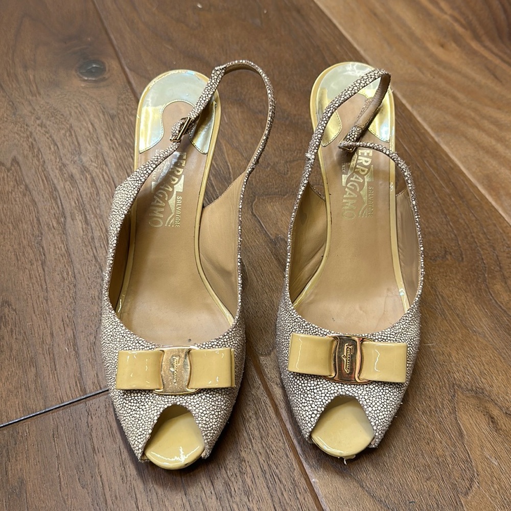 Ferragamo eel skin slingback pumps